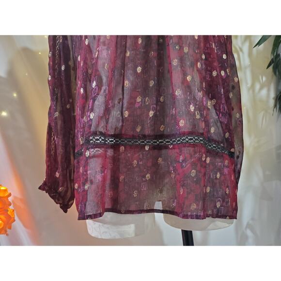 Anthropologie HD in Paris Winterberry Gold Dot Blouse Womens Size S Semi Sheer - Picture 7 of 13